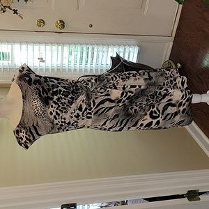 Muse leopard animal print sleeveless dress black cream tan stretch fit 10 EUC…